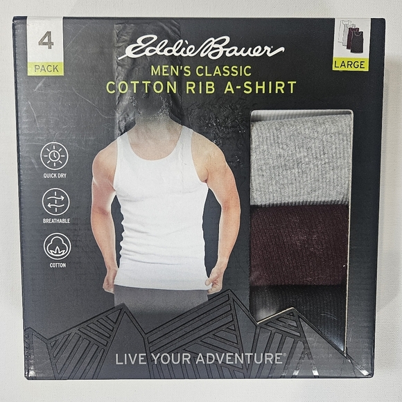 Eddie Bauer Tank Tops Mens Large 4 Pack A-shirt Classic Cotton Ribbed Breathable - Picture 2 of 7